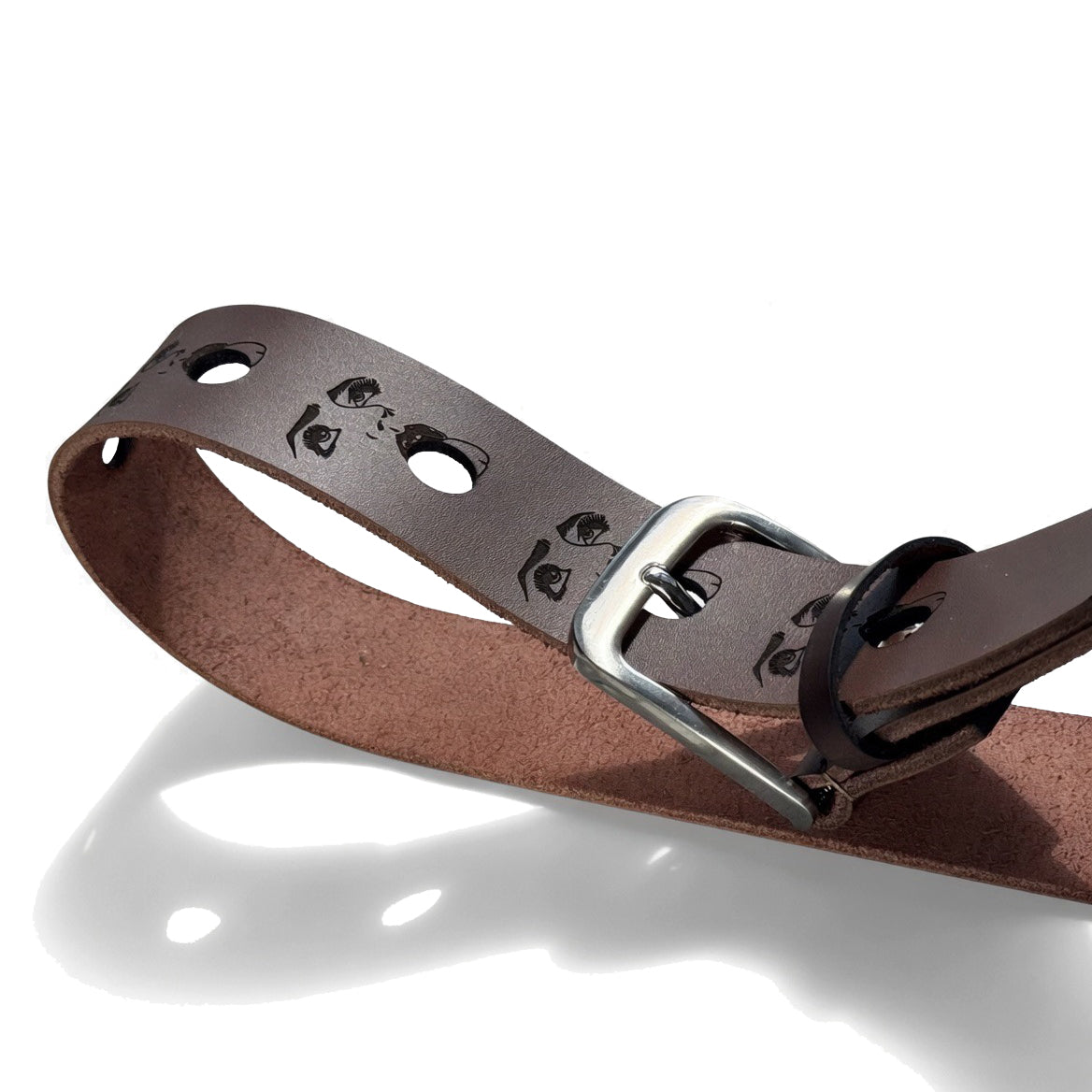 Brown Leather Belt with Face