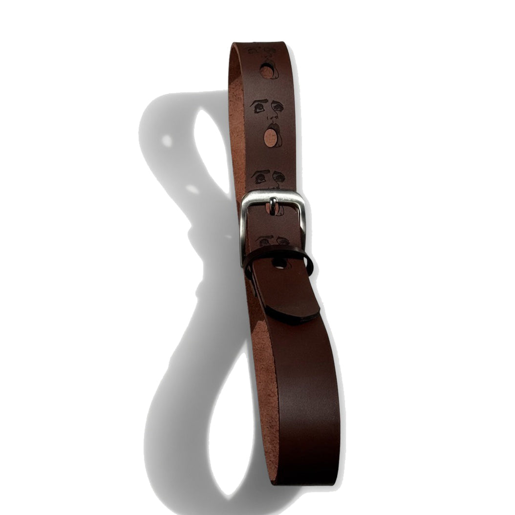 Brown Leather Belt with Face
