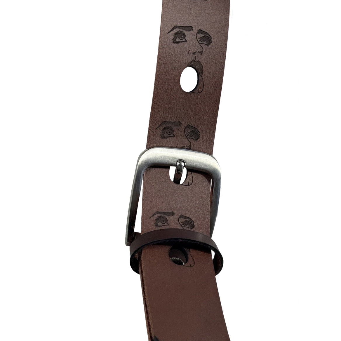 Brown Leather Belt with Face