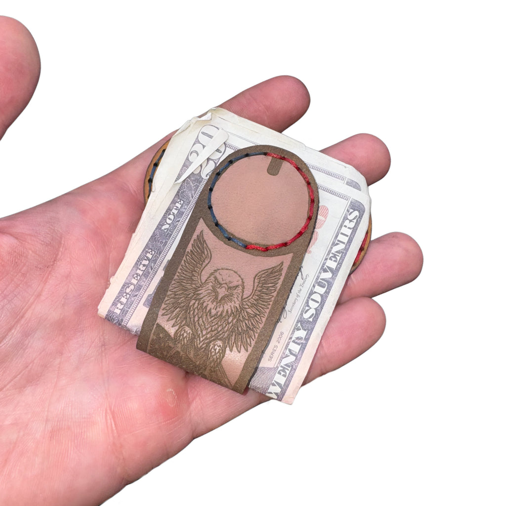American Eagle Leather Money Clip | Patriotic USA Flag Cash Holder