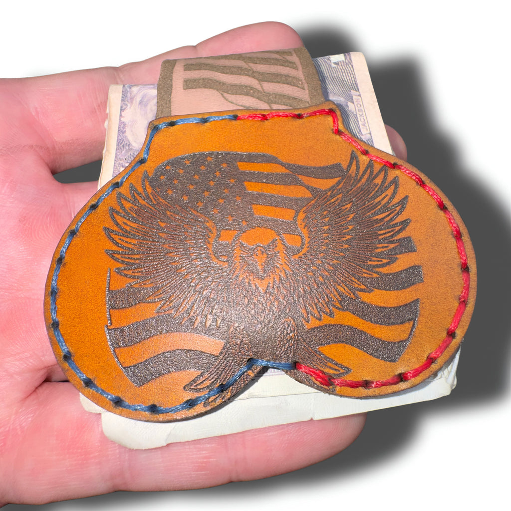 American Eagle Leather Money Clip | Patriotic USA Flag Cash Holder