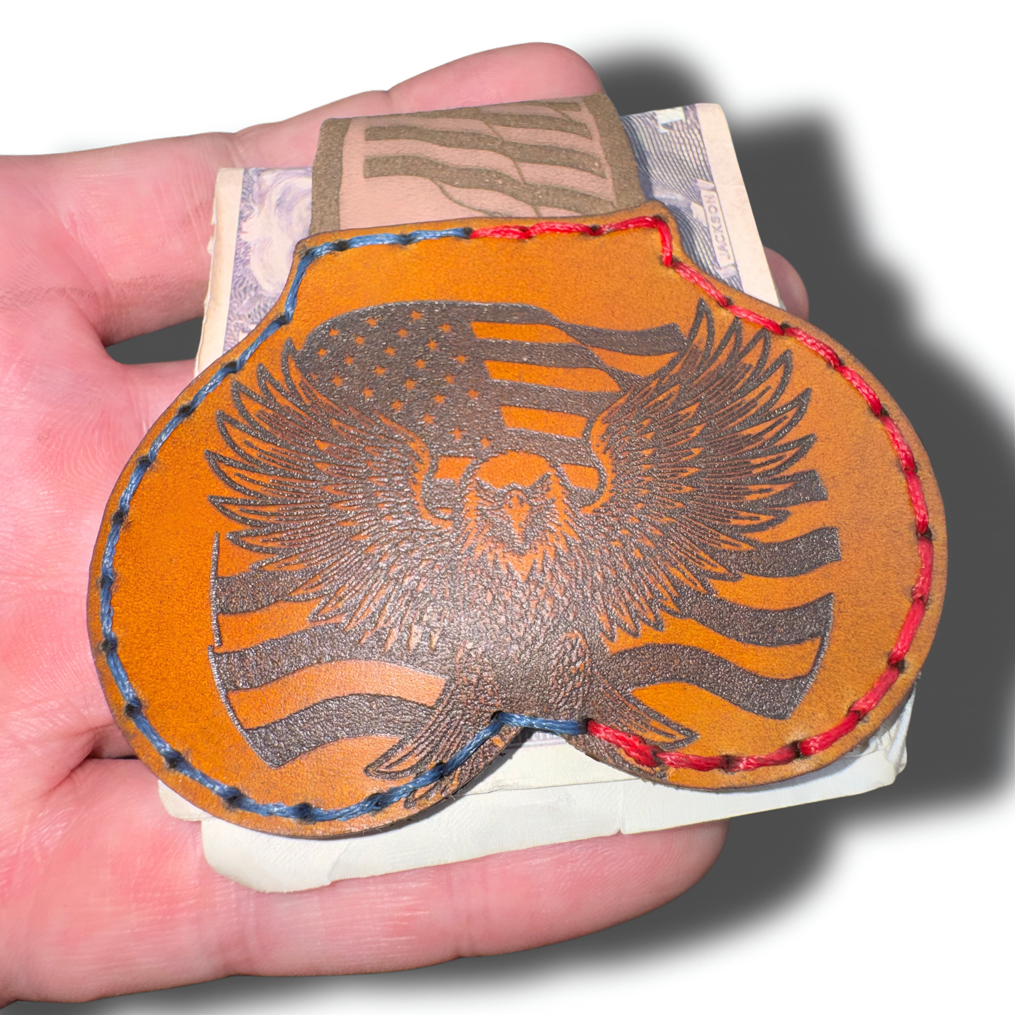 American Eagle Leather Money Clip | Patriotic USA Flag Cash Holder